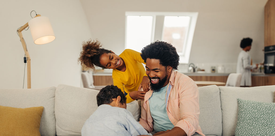 family playing in living room