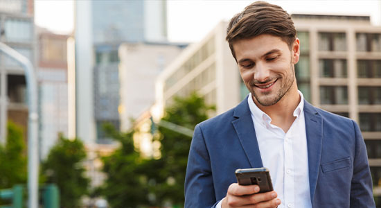 business man using mobile banking app